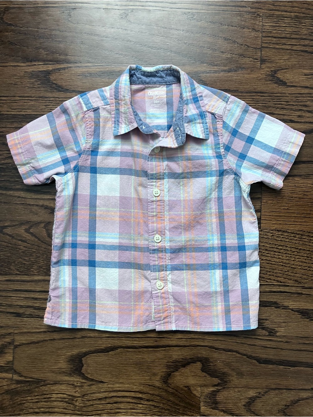 Boy’s Short Sleeve Cotton Button Down Shirt in Purple Plaid